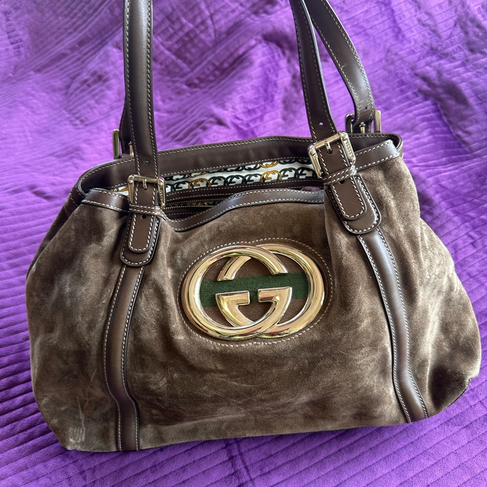 Gucci Brown Suede and Leather Shoulder Bag